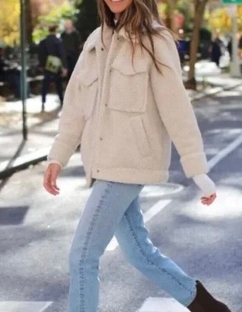 Something Navy Faux Shearling Teddy Coat Size Large Minimalist Neutral Winter